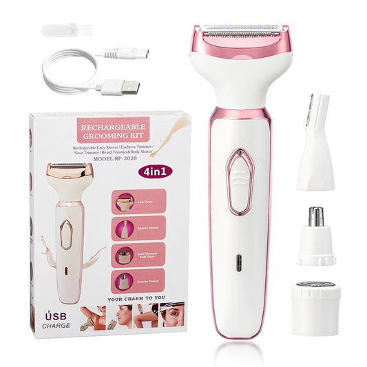 Afeitadora Eléctrica 4 en 1 para Mujer | Depiladora Inalámbrica Indolora, Cuerpo, Cara, Axilas y Bikini