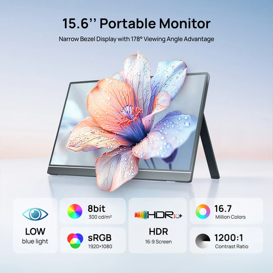 Monitor Portátil ARZOPA 15.6” FHD 1080P 60 Hz| USB‑C + Mini HDMI, Pantalla IPS, Segunda Pantalla para Laptop, Consolas y Mac