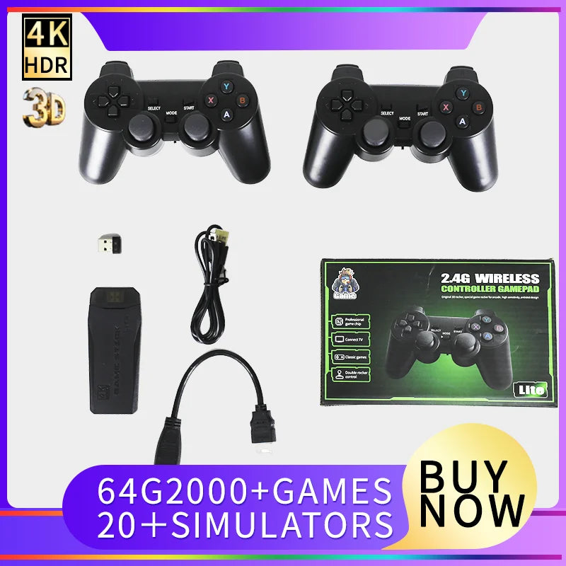 Consola Retro Game Stick 4K | 20,000 Juegos, 2 Controles Inalámbricos, Plug & Play, PS1/GBA