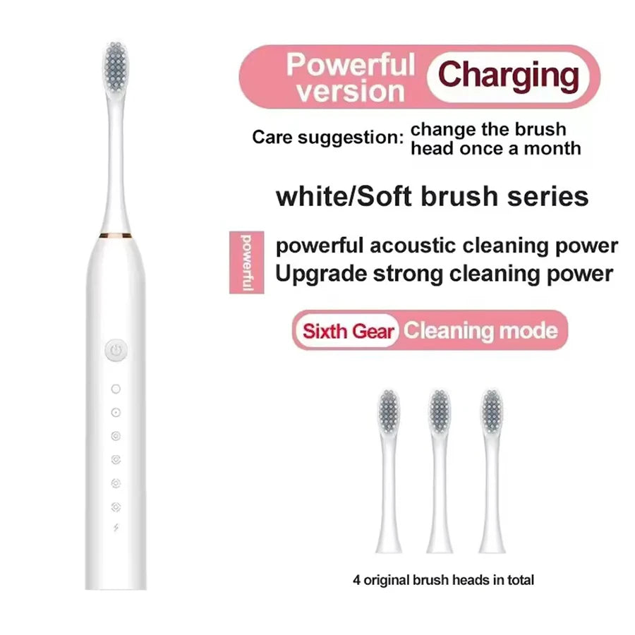 Cepillo de Dientes Eléctrico Ultrasónico 6 Modos | Suave, Impermeable, USB, Limpieza Profunda para Adultos