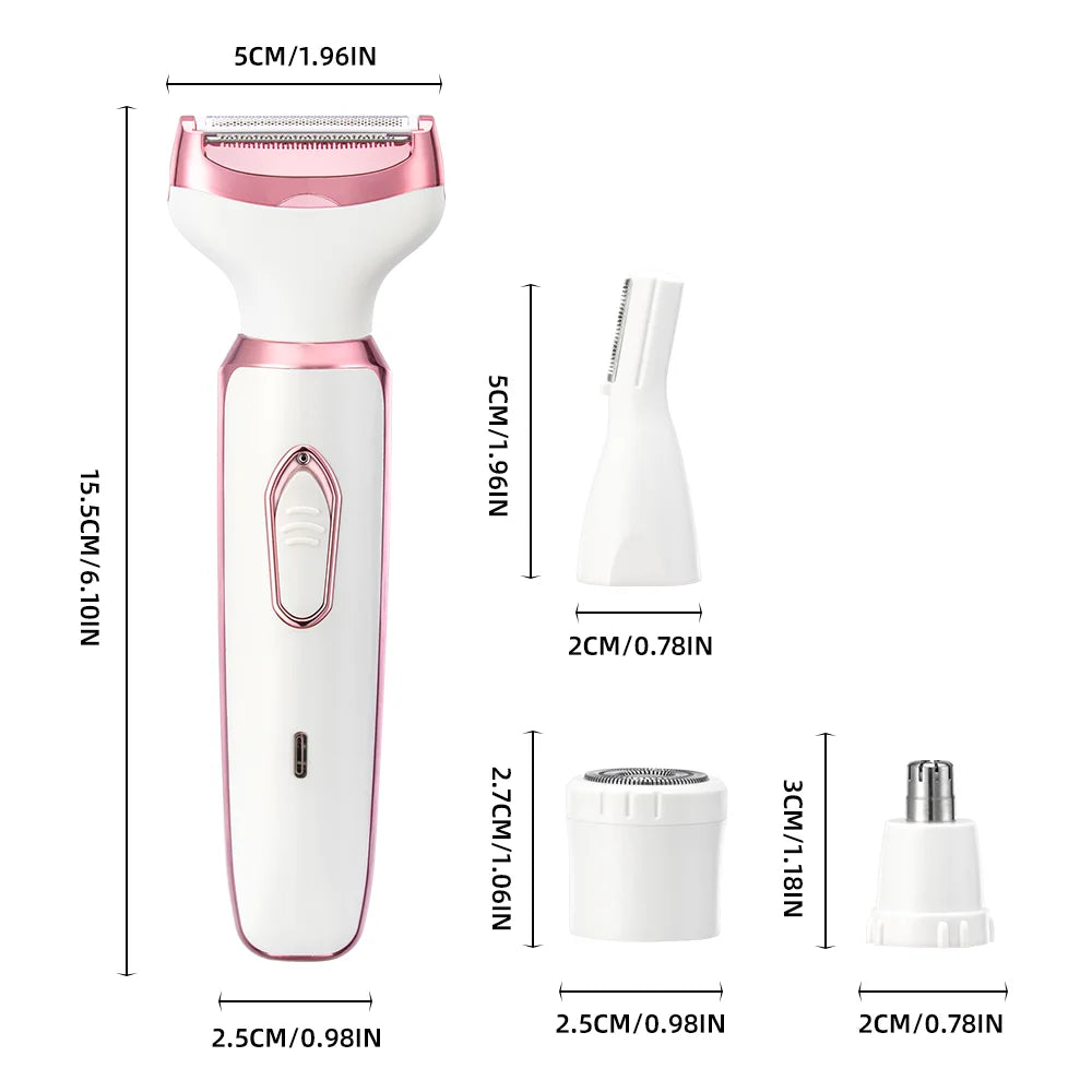 Afeitadora Eléctrica 4 en 1 para Mujer | Depiladora Inalámbrica Indolora, Cuerpo, Cara, Axilas y Bikini