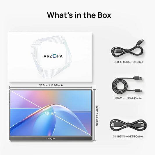 Monitor Portátil ARZOPA 15.6” FHD 1080P 60 Hz| USB‑C + Mini HDMI, Pantalla IPS, Segunda Pantalla para Laptop, Consolas y Mac