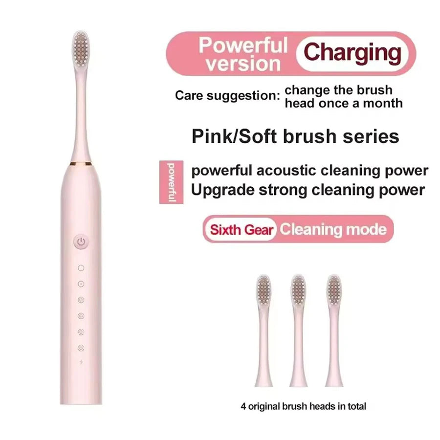 Cepillo de Dientes Eléctrico Ultrasónico 6 Modos | Suave, Impermeable, USB, Limpieza Profunda para Adultos