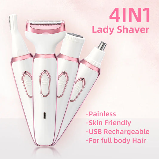 Afeitadora Eléctrica 4 en 1 para Mujer | Depiladora Inalámbrica Indolora, Cuerpo, Cara, Axilas y Bikini