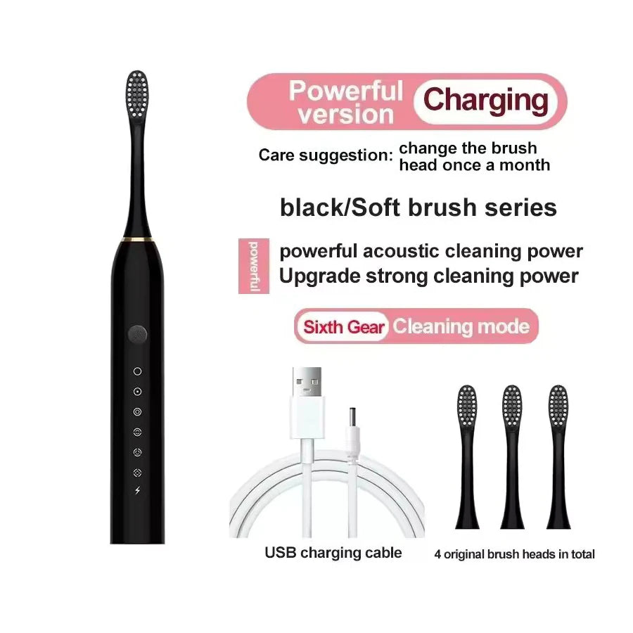 Cepillo de Dientes Eléctrico Ultrasónico 6 Modos | Suave, Impermeable, USB, Limpieza Profunda para Adultos